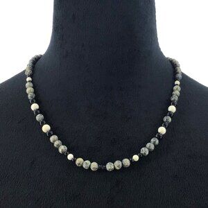 Vintage Karla Jordan Jewelry Picasso Stone Beads 19 Inch Length Black White